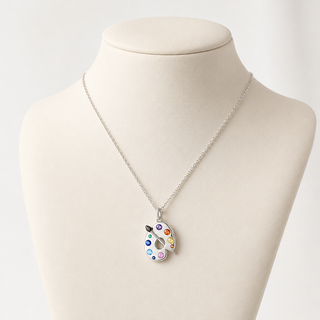 Artist’s Palette Necklace shown on an ivory jewellery bust