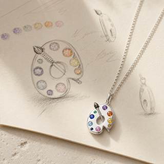 Artist’s Palette Necklace story sketch with finished pendant