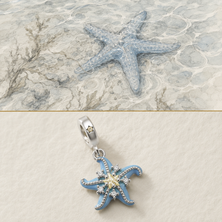 Blue starfish story illustration and sterling silver charm