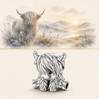 The Highland Heart Charm story-led highland illustration and product image