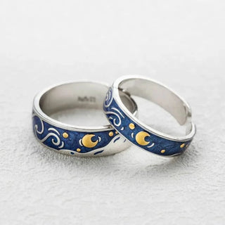 The Van Gogh Starry Night Ring Duo, close-up detail