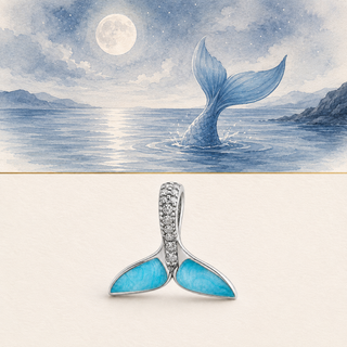 The Mermaid Tail Charm story-led moonlit ocean illustration and product image