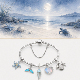The Ocean Set story-led moonlit shoreline illustration and product image
