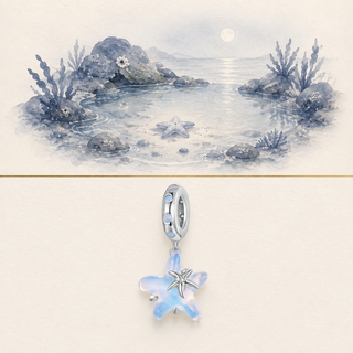 The Opal Starfish Charm story-led illustration and exact product image