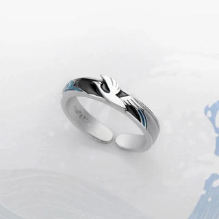 The Great Wave Matching Rings, worn scale view