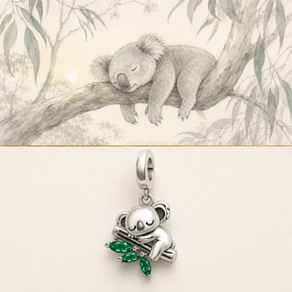 A koala sleeping in a quiet eucalyptus grove and The Quiet Grove Koala Charm story