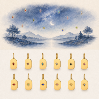 The Same Sky Birthstone Pendant story-led shared sky illustration and product image