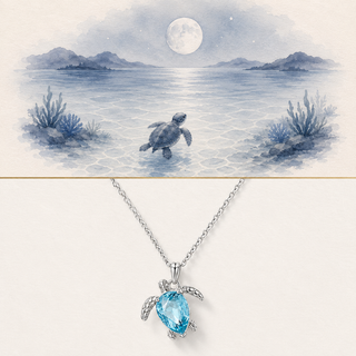 Sea Turtle Necklace story-led illustration and exact product image