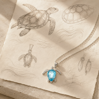Sea Turtle Necklace story sketch with finished pendant