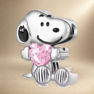 Close detail of Snoopy Pink Heart Charm in 925 sterling silver