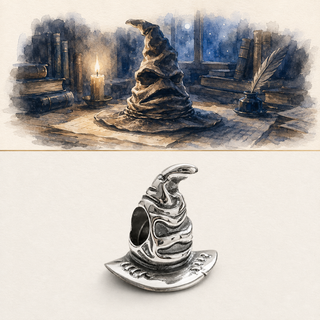 The Sorting Hat Charm story-led library illustration and product image