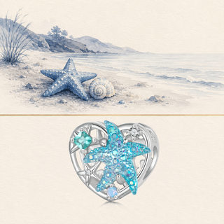 The Starfish Heart Charm story-led illustration and exact product image