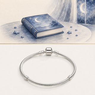 The Storykeeper Charm Bracelet story-led illustration and exact product image