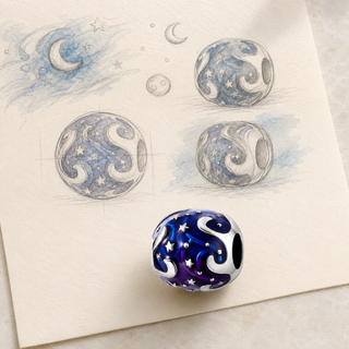 The Midnight Sky Charm design story from sketch to finished jewellery