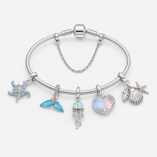 The Ocean Set shown together on the Storykeeper Charm Bracelet