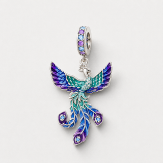 The Rising Aurora Phoenix Charm on a neutral F5F5F5 background