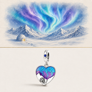 The Wildest Dreams Heart Charm aurora mountain story scene